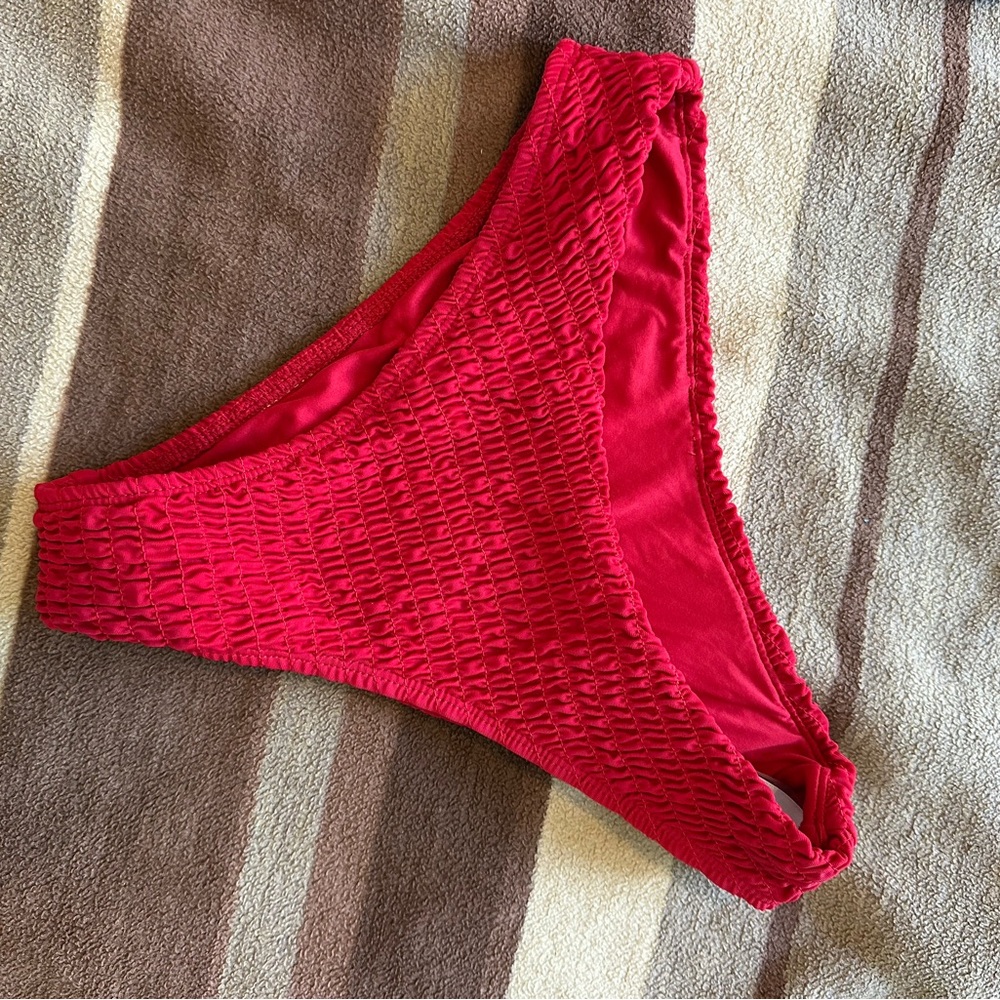 Red Textured Bikini Bottom